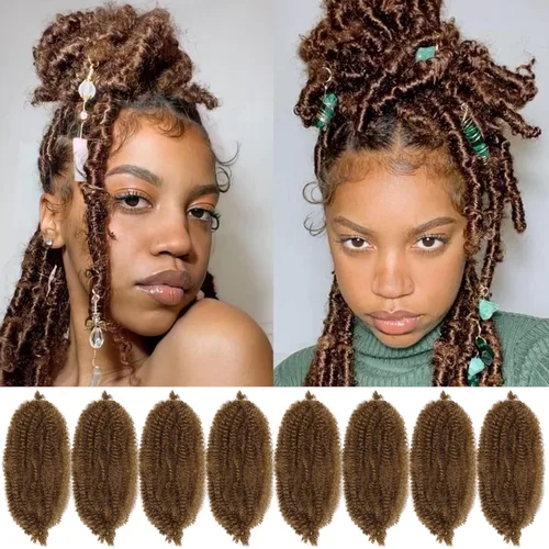Miniatura 51 de Cabello Rizado Afro Elástico 8 Paquetes Cabello Trenzado Marley Twist Cabello Spring Twist Pre-Separado para Locs Falsos Cabello de Ganchillo Kinky