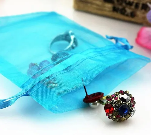 Miniatura 5 de Juego de 50 bolsas de organza de regalo con cordón azul aguamarina de 4 x 6 pulgadas para baby shower, Navidad, boda, recuerdos de fiesta, despedida