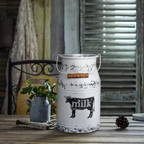 Miniatura 7 de Lata de leche de metal con diseño de vaca de granja, jarrón grande galvanizado para decoración de cocina y baño, 11 pulgadas