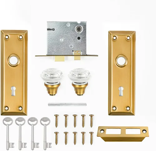 Miniatura 5 de Juego de cerradura de embutir ToPToToo para puerta interior, pomos de puerta de vidrio con cerradura, reemplazo de perilla de puerta estilo antiguo