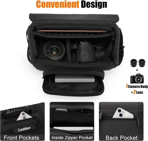Miniatura 3 de Cwatcun Bolsa Bandolera para Cámara, Impermeable Multifuncional Fotografía Táctica Bolsa Cruzada para Cámara con Soporte para Trípode y Bolsas
