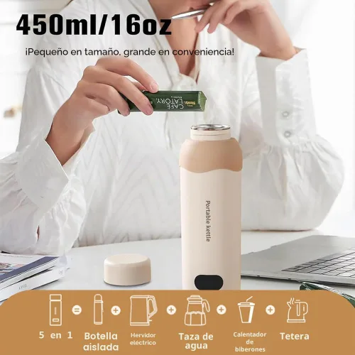 Miniatura 4 de Hervidor eléctrico de viaje, pequeño hervidor portátil de acero inoxidable 304 con apagado automático y 6 controles de temperatura