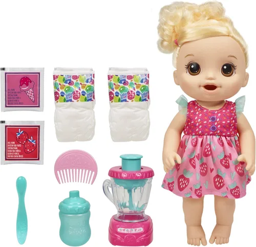 Baby Alive Muñeca Baby Mezcladora Mágica, Batido de Fresa, Muñeca con Licuadora de Juguete, Set de Muñeca Baby para Niños de 3 Años en Adelante,