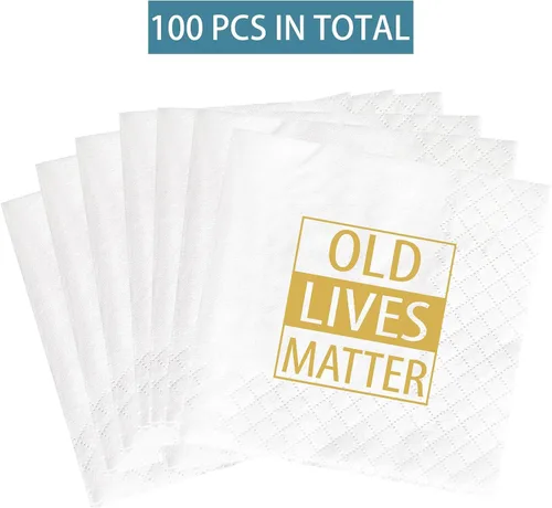 Miniatura 4 de 100 servilletas Old Lives Matter, regalos divertidos de jubilación o cumpleaños 40, 50, 60, 70, 80, decoraciones de fiesta para hombres, regalos