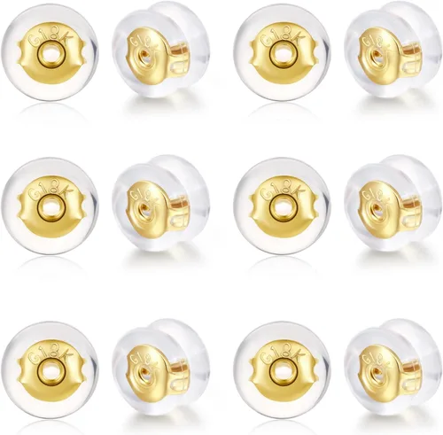 Miniatura 16 de Moconar - Parte trasera de aretes de silicona de oro de 18 quilates para tachuelas/orejas caídas, aretes pesados, no irritan, hipoalergénicos