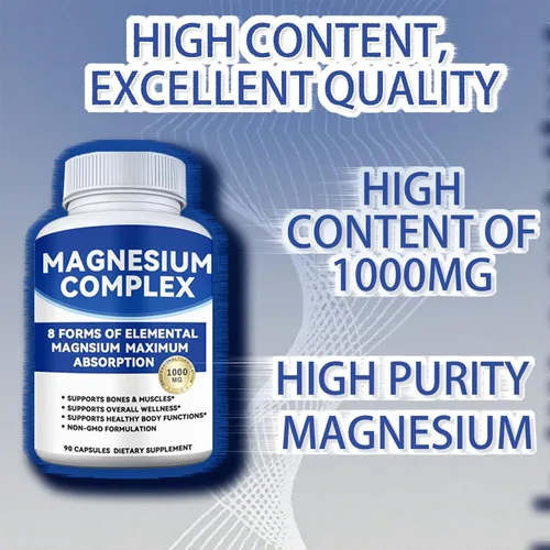 Miniatura 2 de Complejo de magnesio de 1000 mg con 8 formas: glicinato, citrato, malato, taurato para absorción, apoya hueso, músculo, energía y recuperación