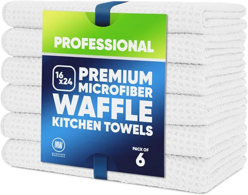 Miniatura 9 de Toallas de cocina de microfibra con tejido gofre, absorbentes, sin pelusas, gruesas, reutilizables, comerciales, suaves, para manos, té, vidrio