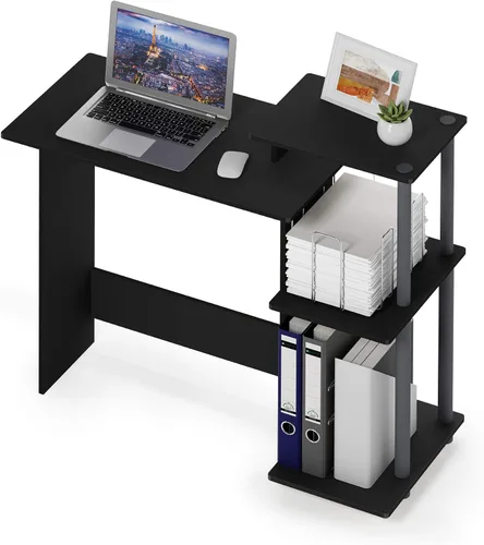 Miniatura 6 de Furinno Efficient Home - Escritorio para computadora portátil/laptop con estantes cuadrados, color negro/gris