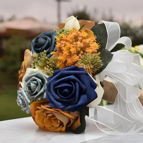 Miniatura 5 de 25 rosas artificiales negras con tallo largo, de espuma falsa con sensación real, para decoración, ramos de boda, centros de mesa, ducha de novia