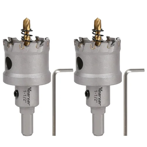 Miniatura 48 de Sierra perforadora de carburo de 1-1/2 pulgadas (1.496 in) para metal duro, cortador de agujeros con punta de carburo de tungsteno con broca piloto