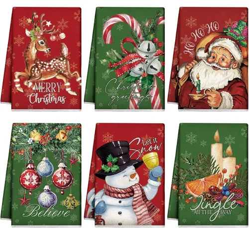 Miniatura 18 de Hosuly 6 Piezas Toallas de Cocina Navideñas Afroamericanas Paños de Platos de Santa Negro Toallas de Mano Navideñas Negras y Rojas Santa Ángel Acebo