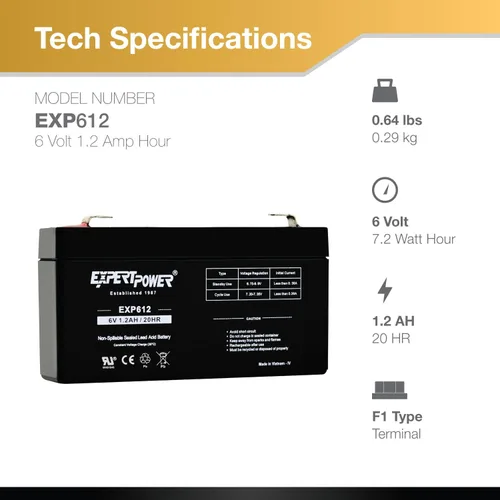 Miniatura 2 de Baterías selladas de ácido de plomo ExpertPower 6v 1.2 Ah, Negro