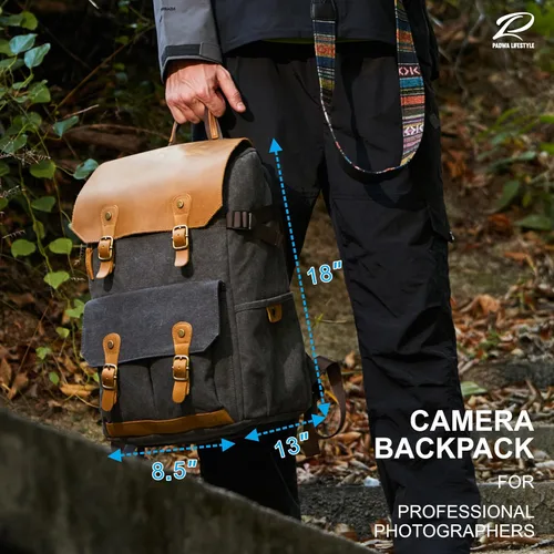 Miniatura 8 de Padwa Lifestyle Mochila para cámara profesional color negro y gris – Retro Crazy Horse Art Bolsa grande para cámara con múltiples cámaras