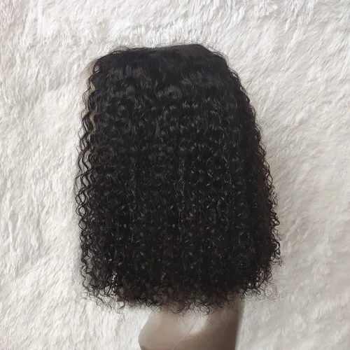 Miniatura 4 de Pelucas de cabello humano rizado rizado de 13 x 4 pulgadas con encaje frontal de oreja a oreja para mujeres, 1B, 8 pulgadas, corto, sin pegamento