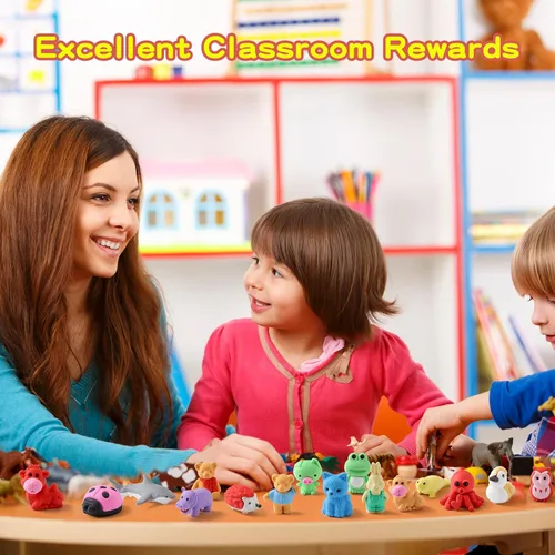 Miniatura 5 de Kleeblatt 40 piezas Borradores de animales para niños, mascotas de escritorio ensambladas, borradores 3D de rompecabezas para premios de aula, 40
