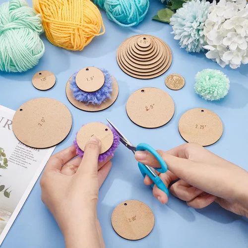 Miniatura 3 de BENECREAT 20 piezas de 10 tamaños para hacer pompones de madera, herramienta para hacer pompones, bola redonda plana, juego de herramientas