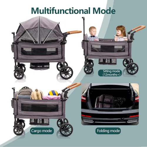 Miniatura 2 de Cochecito de lujo para 2 niños y carga - Ligero plegable de viaje todo terreno doble vagón para recién nacidos y niños pequeños con arnés de 5 Gris