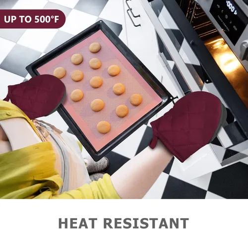 Miniatura 2 de 1 par de guantes cortos para horno, guantes de silicona para horno de cocina, resistentes al calor, 500 ℉, mini guantes para horno con superficies