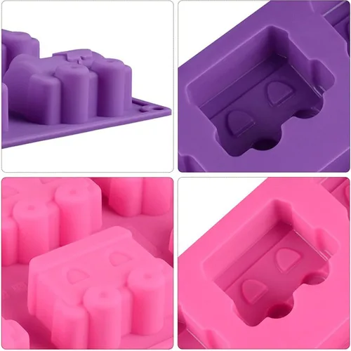 Miniatura 6 de Joyeee Molde de silicona para pastel de tren, 1 molde antiadherente de 6 cavidades para hornear para brownies de chocolate, tazas de magdalenas