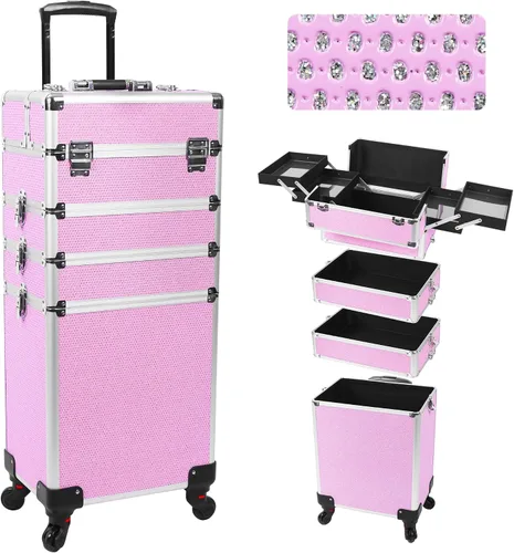 Miniatura 8 de Estuche de maquillaje profesional con ruedas, estuche de tren de maquillaje 5 en 1, carrito de maquillaje cosmético, estuche de cosmetología