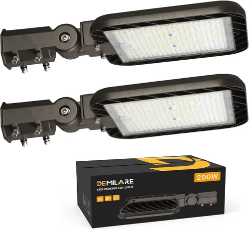 Luces de estacionamiento de 200 W, paquete de 2 unidades, 30000 lm (150 LM/W) del atardecer al amanecer LED para exteriores, caja de zapatos, ajuste
