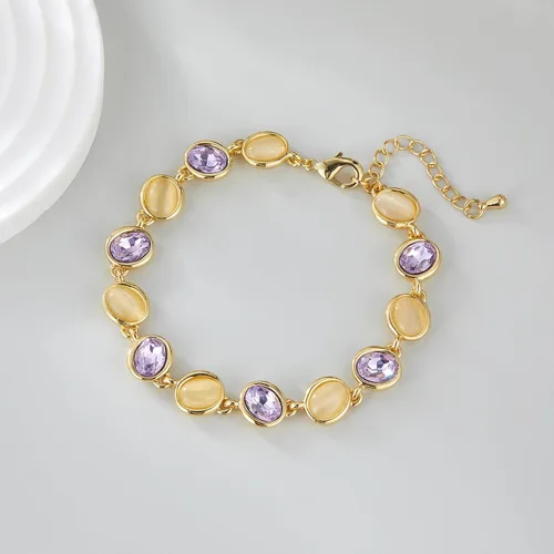 Miniatura 5 de Aprilery Gold Chain Bracelet for Women, Dainty Multicolor Crystal Stone Link Bracelet 14K Gold Trendy Bracelets Jewelry for Women Girls Gifts for Her