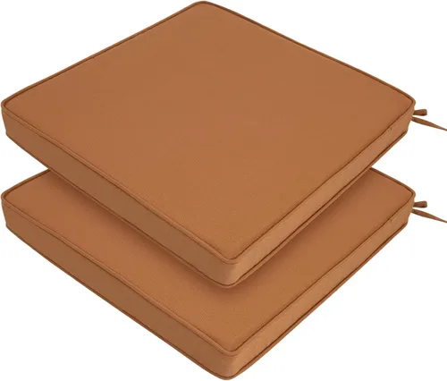 Miniatura 8 de Juego de 2 cojines para sillas de exterior, 18 x 18 pulgadas, resistentes al agua, con lazos, cojín de asiento cuadrado de 18 x 18 x 2.5 pulgadas