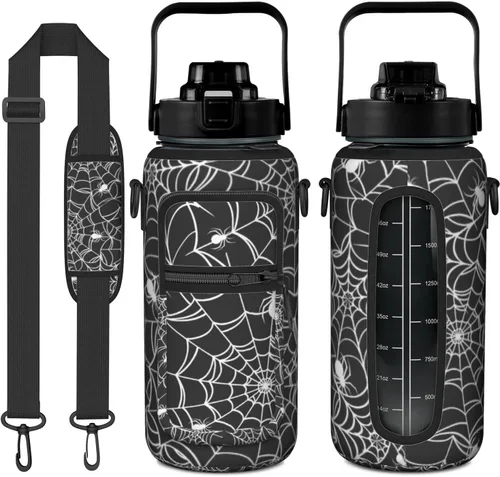 Miniatura 16 de Goth Moon Botella de agua de medio galón con funda - Botella de agua con tapa abatible sin BPA de 32 onzas - con marcador de tiempo, jarra de agua a