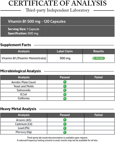 Miniatura 3 de Vitamatic Vitamina B1 (tiamina) 500 mg - Paquete de 2 (240 cápsulas en total)