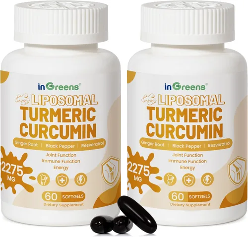 Miniatura 9 de inGreens Suplemento de cúrcuma de 2275 mg, 95% de curcumina, curcumina liposomal para una mejor absorción, suplemento de curcumina para apoyo