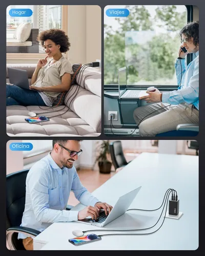 Miniatura 7 de Cargador de pared USB C de 128 W, estación de carga rápida de 3 puertos GaN III, bloque de cargador plegable PD QC, adaptador portátil de 65 W