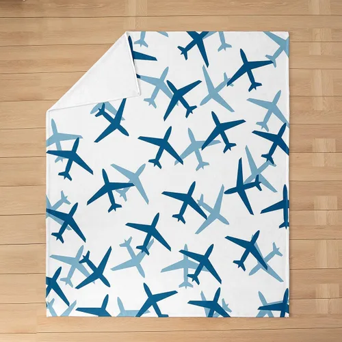 Miniatura 3 de Castle Fairy Manta de forro polar Sherpa con estampado de aviones para niños, manta de franela de dibujos animados para sofá, avión, azul y blanco