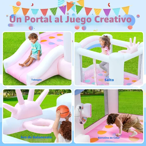 Miniatura 4 de Casa inflable de rebote para niños, castillo hinchable de 104 x 72 x 71 pulgadas para edades de 3 a 8 años, rebotador con tobogán, área de salto