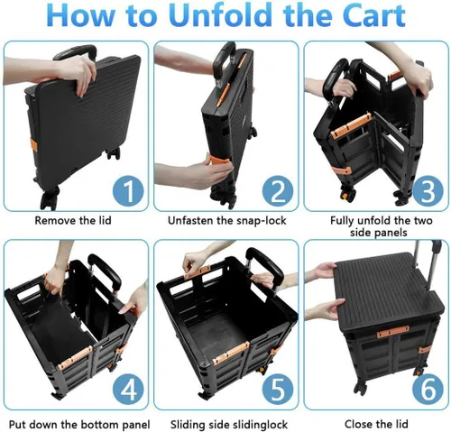 Miniatura 3 de Carrito de Utilidad Plegable Carrito de Mano Portátil con Caja de Ruedas Plegable con Tapa Resistente al Desgaste Silencioso Rueda Giratoria de 360°