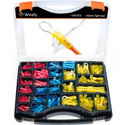 Conectores de cables Wirefy con funda termorretráctil (540 piezas) – Kit de terminales eléctricos – Surtido de conectores de crimpado de automoción