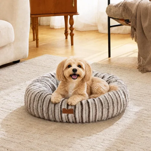 Miniatura 13 de FUKUMARU Cama para Perros, Camas Calmantes en Forma de Dona para Cachorros Ansiosos, Cama Moderna y Estética para Gatos con Estampado Degradado