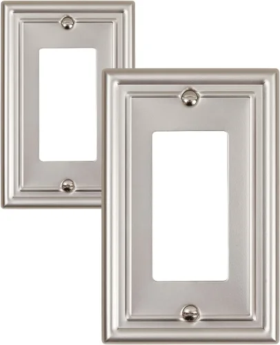Paquete de 2 placas decorativas de pared, placa de cubierta de toma de corriente eléctrica de níquel satinado para receptáculo, interruptor de