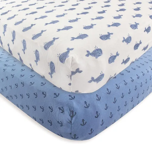 Miniatura 42 de Hudson Baby Sábana bajera unisex de algodón para cuna, color azul marino jaspeado, talla única Azul marino (Heather Navy)