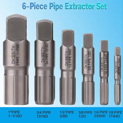 Miniatura 2 de Juego de extractor de tuberías, 6 piezas de extractores de tubos rotos de acero resistente para quitar tubos roscados dañados y accesorios de 1/8