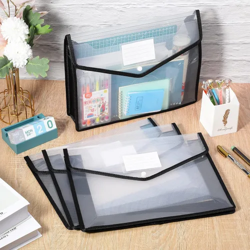 Miniatura 7 de Carpetas de plástico para archivos, 10 piezas, sobre expandible, carpeta organizadora de documentos con cierre a presión y bolsillo, bolsa Negro