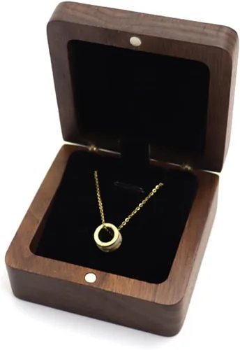 Caja de regalo de collar de madera de nogal natural, caja de almacenamiento colgante, caja de exhibición de joyería para aniversario, proponer
