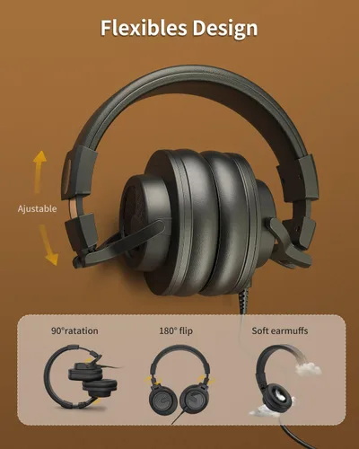 Miniatura 5 de Auriculares con cable sobre la oreja, auriculares para monitor de DJ y estudio con controlador de 1.969 in, auriculares estéreo con conector de 1/4