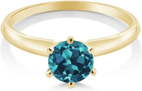 Miniatura 27 de Anillo de compromiso solitario con piedra preciosa redonda de oro amarillo de 14 quilates de 0.236 in para mujer Ajuste clásico de 6 puntas