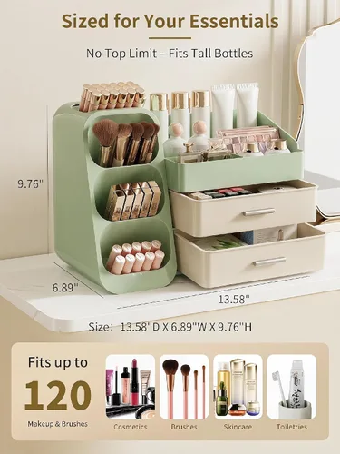 Miniatura 2 de Organizador de maquillaje con cajones para tocador, espacioso estuche de exhibición de cosméticos, solución de almacenamiento perfecta para tus