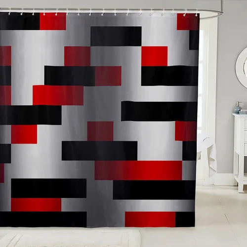 Miniatura 11 de Cortinas de ducha abstractas de líneas geométricas para niños, cortinas de baño con diseño empalmado de rayas para niñas, niños y adultos, cortinas