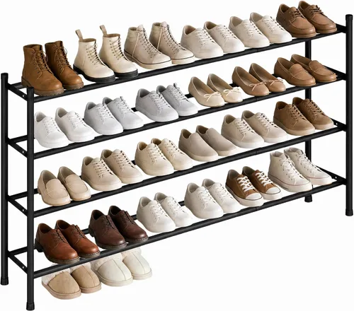 Miniatura 8 de STORAGE MANIAC Zapatero largo expandible, estante de zapatos de metal ancho apilable de 6 pares, estante ajustable para zapatos, organizador