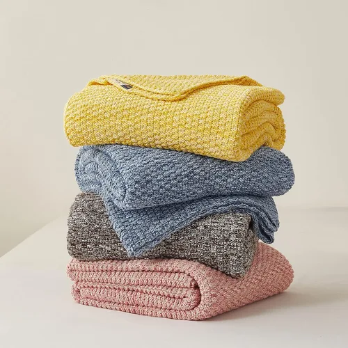 Miniatura 5 de Longhui bedding - Manta de punto amarilla brillante para sofá, suave, acogedora, lavable a máquina, 100% algodón, manta de punto para sofá, pesada