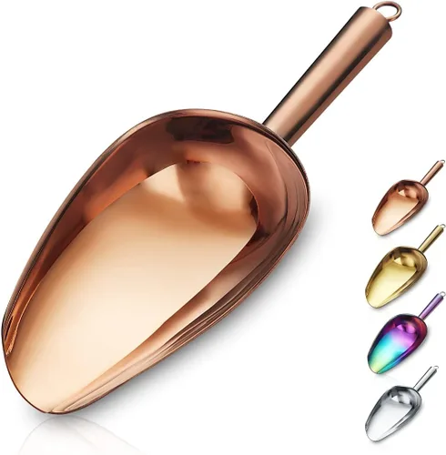 Berglander Cuchara de hielo de acero inoxidable oro rosa de 6 onzas, cuchara de hielo de metal chapado en cobre de titanio para máquina de hielo, 4.