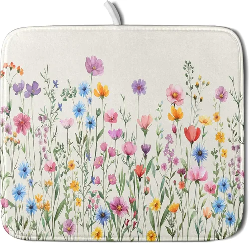 Miniatura 57 de Giwawa Tapete de Secado de Platos Retro Silueta de Cabaña del Bosque de Ciervos para Encimera 18 x 24 pulgadas Otoño Cielo Azul Nube Dibujos