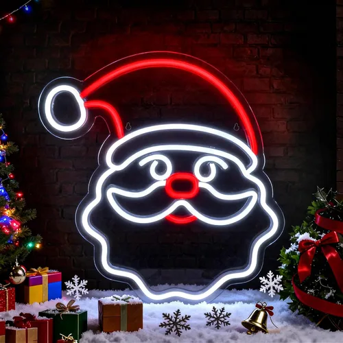 Miniatura 18 de Letrero de neón de Feliz Navidad, letreros de neón regulables JGHTURIE para decoración de pared, letrero iluminado para fiesta de Navidad, bar